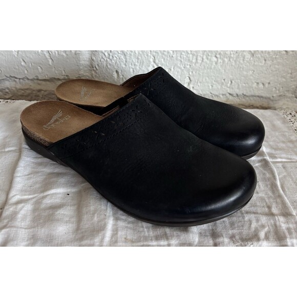 Dansko Women Robbie Clogs Sz 37 US 7 Black Nubuck Leather Slip On Comfort Shoe - Picture 1 of 10